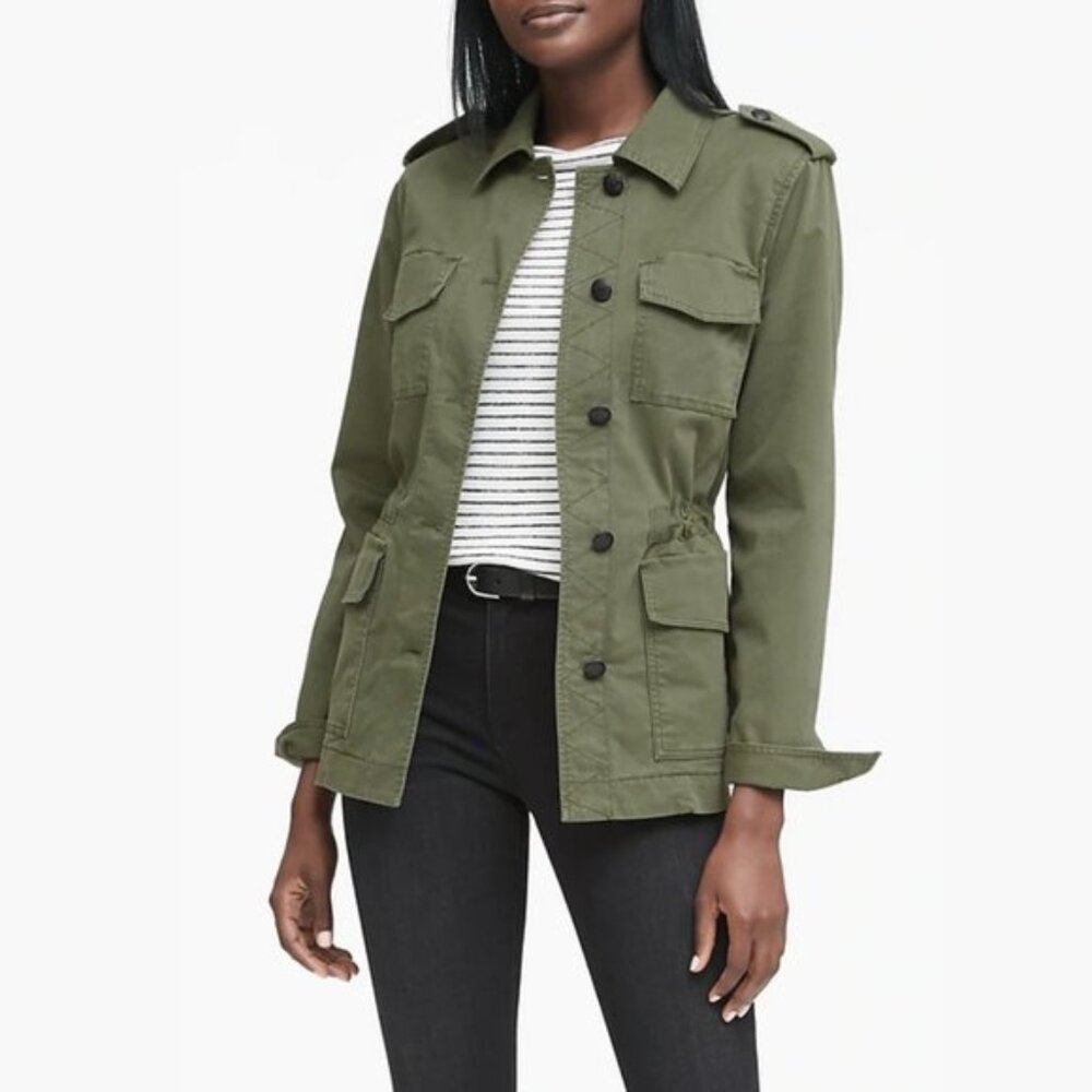 NEW Banana Republic Olive Green Twill Army Military Cargo Utility Jacket, XXSP